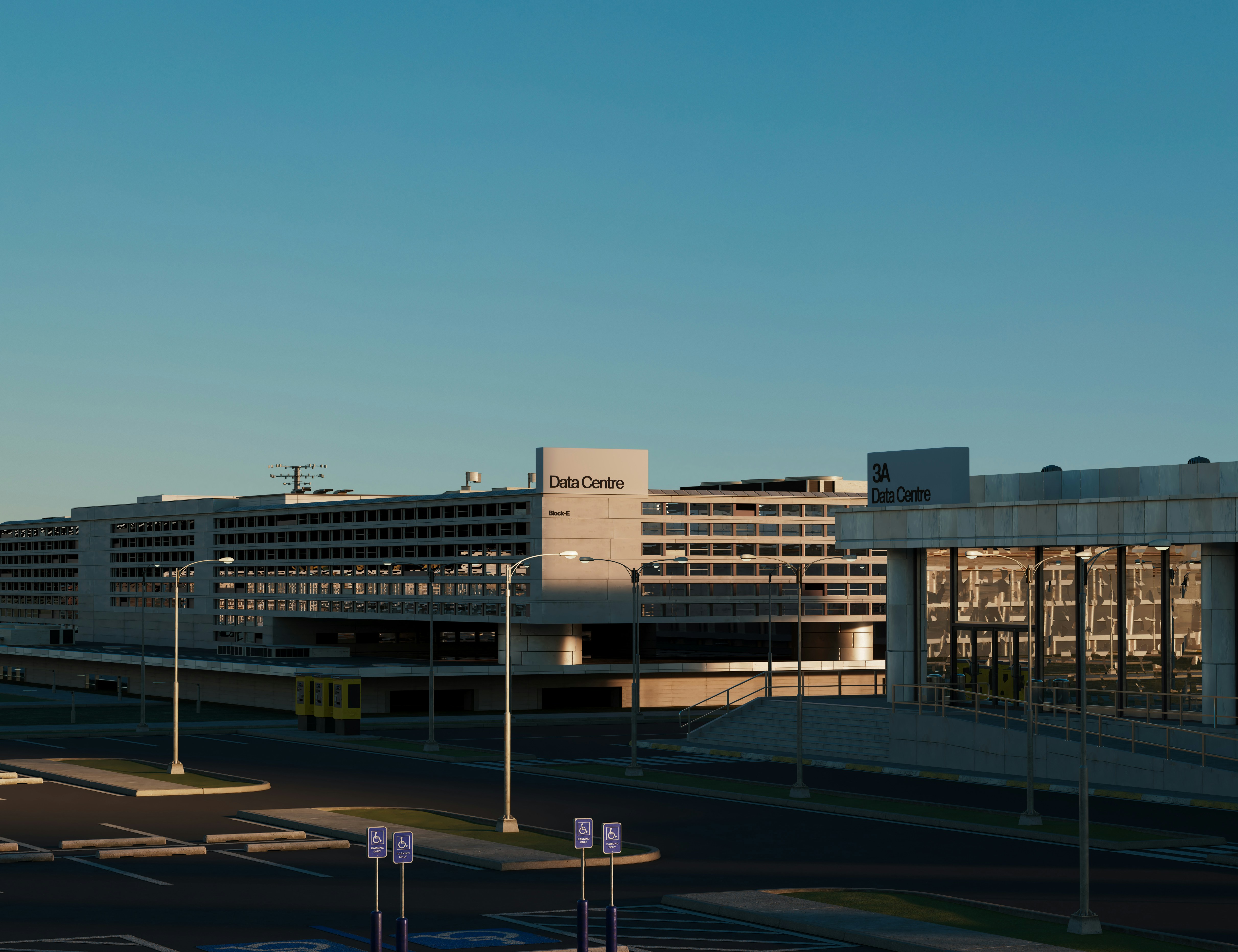 Modern data centre buildings and supporting infrastructure, representing the growing demand for digital infrastructure and grid-connected development projects.