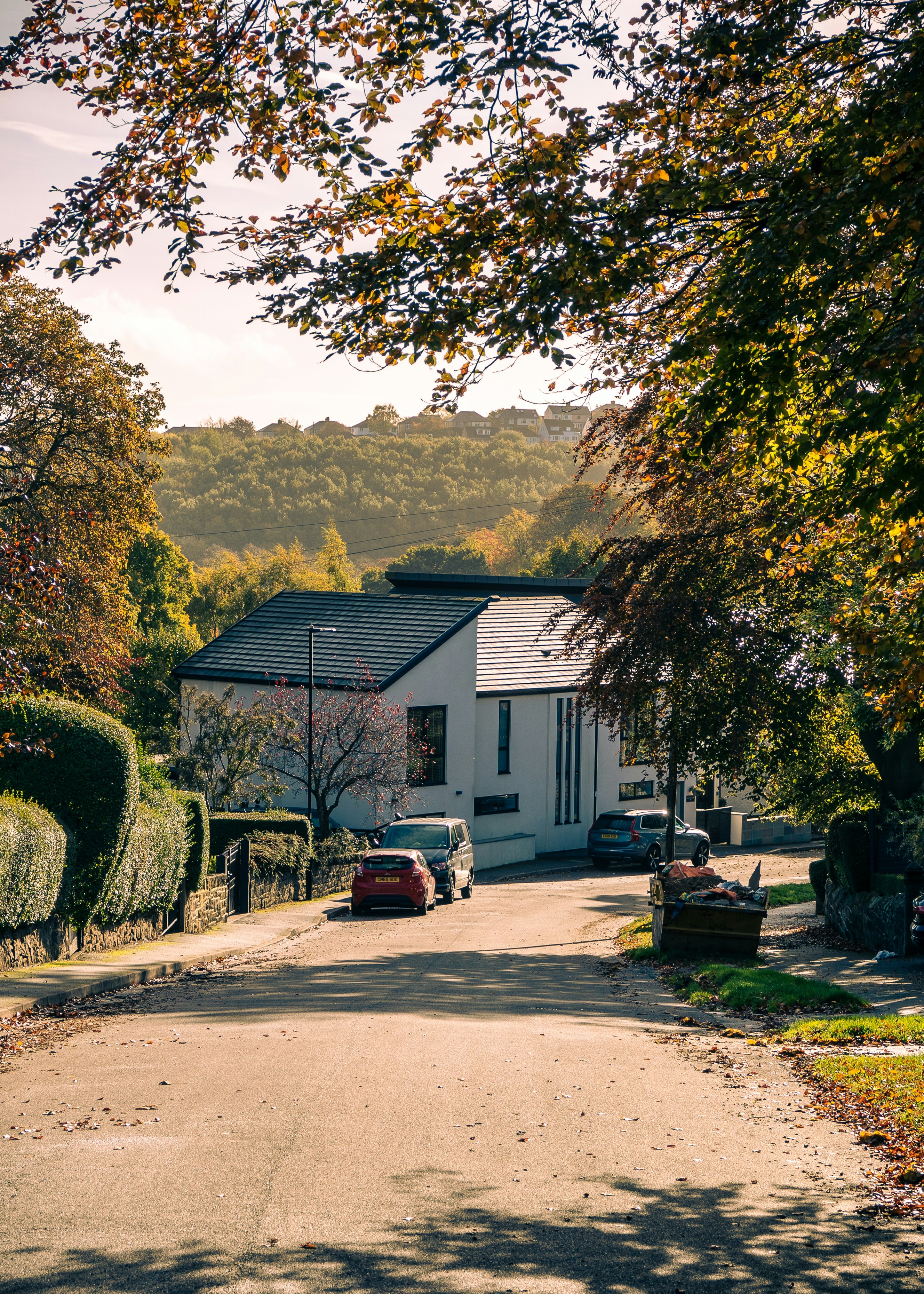 Residential property set along a quiet tree‑lined street, viewed from the road.